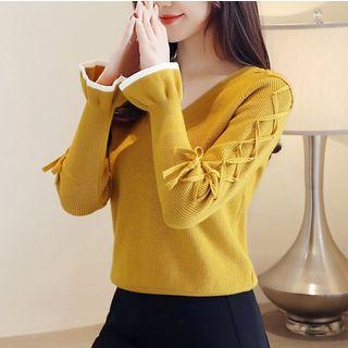 V-neck Bow Knitted Sweaters