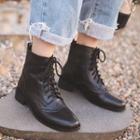 Genuine Leather Lace-up Short Brogue Boots