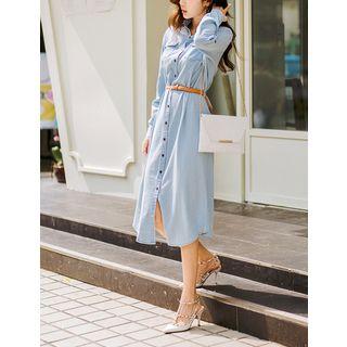 Pocket-detail Denim Shirtdress With Belt