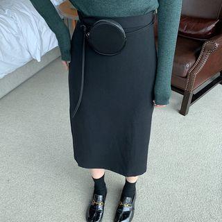 Set: Midi A-line Slit Skirt + Sling Bag
