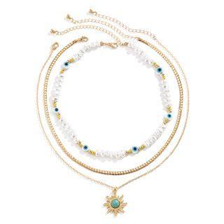 Sun Turquoise Pendant Faux Pearl Alloy Choker 3146 - Gold - One Size