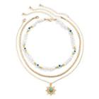 Sun Turquoise Pendant Faux Pearl Alloy Choker 3146 - Gold - One Size