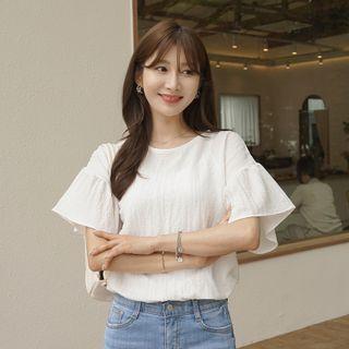 Ruffle-sleeve Embossed Blouse