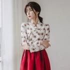Set: Hanbok Top (floral / Ivory) + Skirt (maxi / Burgundy)