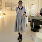 Contrast-trim Pleated Plaid Dress