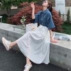 Short Sleeve Denim Panel A-line Dress