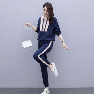 Set: Two-tone Half-zip Hoodie + Harem Pants