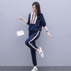 Set: Two-tone Half-zip Hoodie + Harem Pants