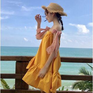 Bow Sleeveless A-line Dress Tangerine - One Size
