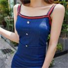 Tie-shoulder Contrast-trim Button-detail Top