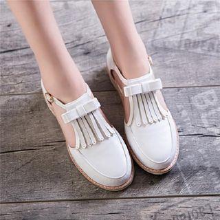 Fringed Trim Low Heel Sandals