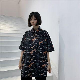 Couple Matching Short-sleeve Dinosaur Print Shirt