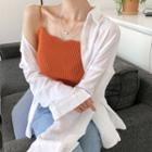 Spaghetti-strap Scallop-edge Rib-knit Top