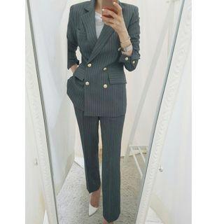 Set: Striped Blazer + Straight Leg Dress Pants