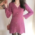 Faux-pearl Buttoned Cable-knit Dress