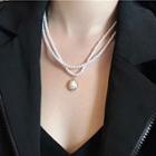 Faux Pearl Pendant Layered Necklace 1pc - Gold & White - One Size