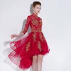 Embroidered 3/4-sleeve Cocktail Dress