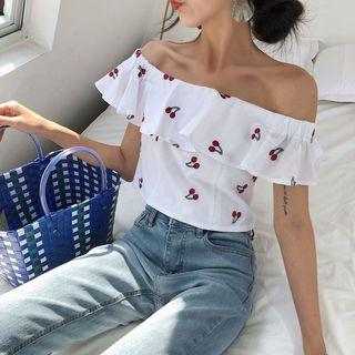 Off Shoulder Short-sleeve Cherry Top As Shown In Figure - One Size