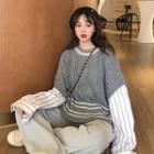 Long-sleeve Knit Panel Striped Sweater