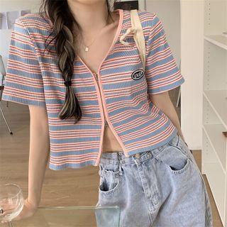 Short-sleeve Zip Slim-fit Cropped Top