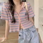 Short-sleeve Zip Slim-fit Cropped Top