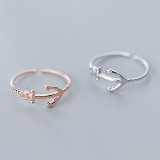 925 Sterling Silver Anchor Open Ring