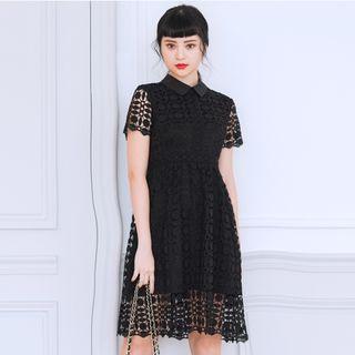 Short-sleeve Collared Crochet Lace Dress