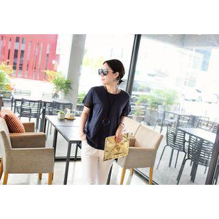 Short-sleeve Perforated-trim Top