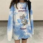 Cat Printed Tie Dye Long-sleeve T-shirt As Shown In Figure - One Size