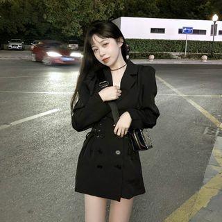 Double Breasted Coat Dress Black - One Size