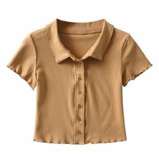 Ruffle-trim Button-up Short-sleeve Crop Top