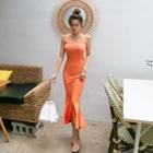 Square-neck Sleeveless Ruffle-hem Dress