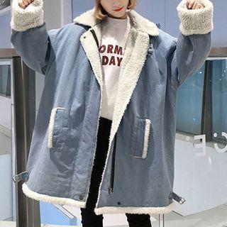 Fleece-lined Washed Denim Coat