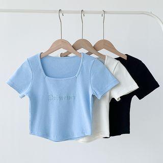 Short-sleeve Letter Embroidered Cropped T-shirt (various Designs)