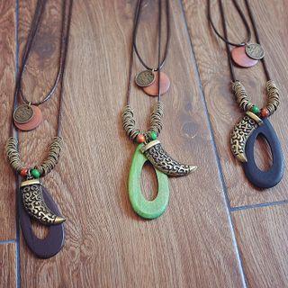 Horn Alloy Pendant Cord Necklace