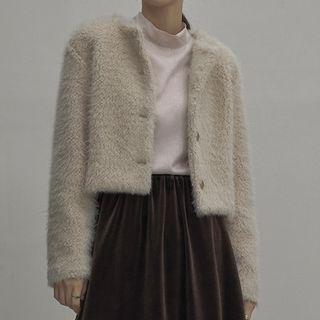 Round-neck Boucl  Jacket Light Beige - One Size