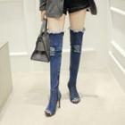 Denim High Heel Peep-toe Over-the-knee Boots / Short Boots