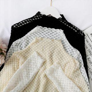 Mock-neck Embossed Lace Top