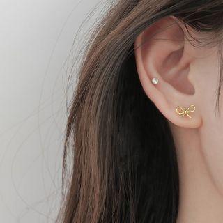 Ribbon Ear Stud 1 Pair - 925 Silver - Stud Earring - As Shown In Figure - One Size