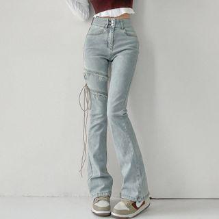 Lace-up High-waist Bootcut Jeans