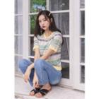 Short-sleeve Stripe Rib-knit Top