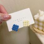 Woven Stud Earring 1 Pair - Blue & White - One Size