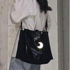 Faux Leather Moon Crossbody Bag Black - One Size