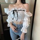 Lace Off-shoulder Long-sleeve Crop Top White - One Size
