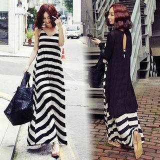 Striped Sleeveless Maxi A-line Dress