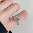 Butterfly Rhinestone Alloy Open Ring 1pc - Silver - One Size