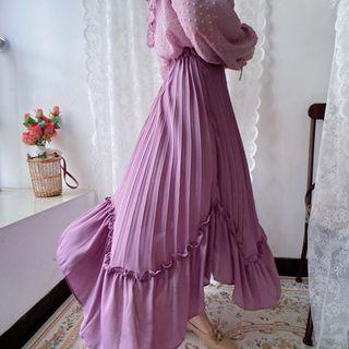 Chiffon Midi Pleated Skirt Purple - One Size