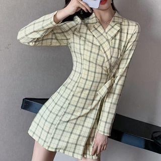 Plaid Sashed Mini Coat Dress