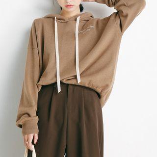 Embroidered Drawstring Knit Hoodie