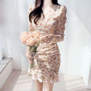 Ruched Floral Wrap Minidress